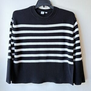 Gap Striped Cotton Sweater Small Black White Oversized Casual Boxy